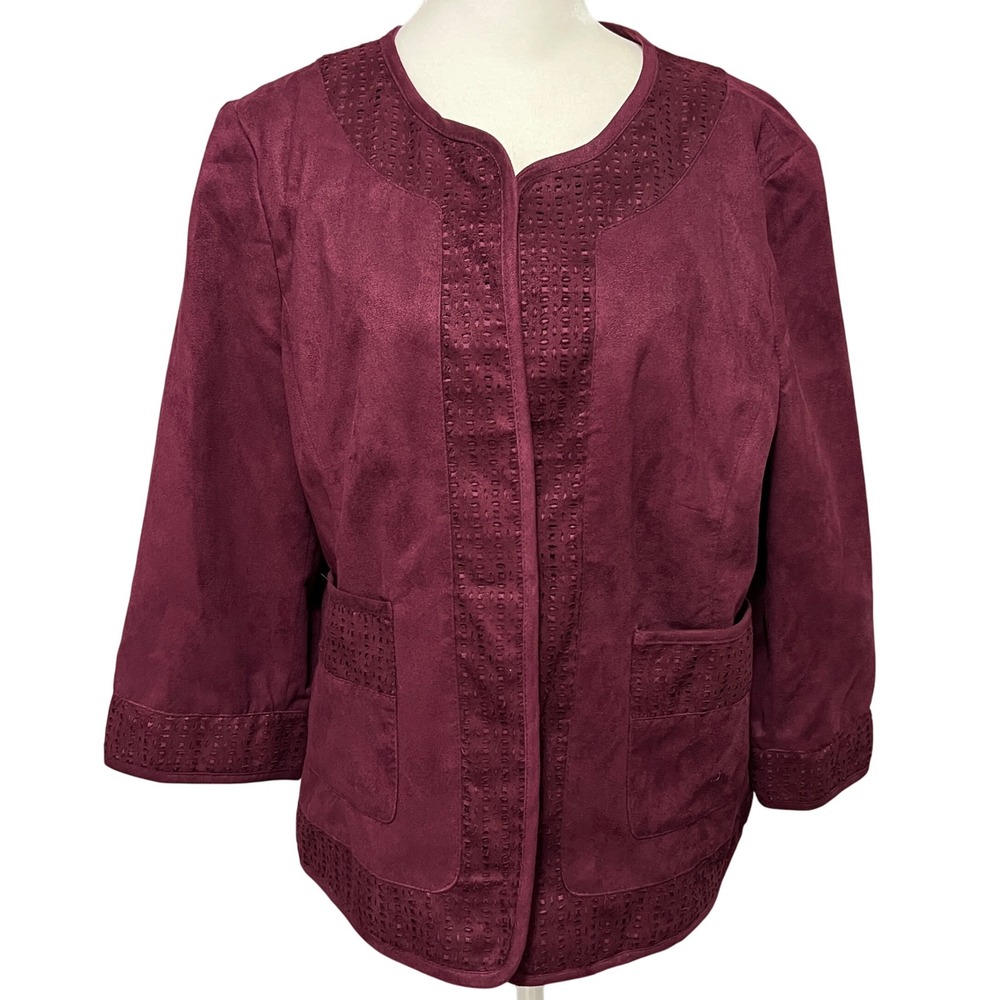 Women's Plum Faux Suede Cropped Jacket Jewel Tone Burgundy Quiet Luxury XL